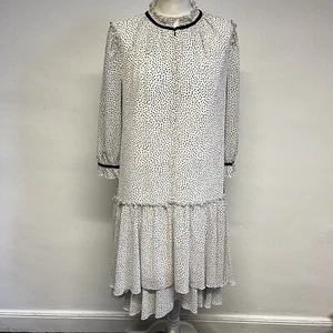 Me + Em Polka Dot Dress Size 12 White Black Layered Ruffle 3/4 Sleeves - Picture 1 of 12