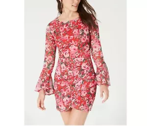 B Darlin Junior Womens 3/4 Red Pink Green Floral Open Back Bodycon Dress NWT - Picture 1 of 4