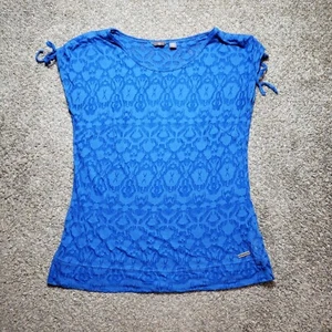 Merrell Shirt Womens Medium Blue Sheer Short Sleeve - Picture 1 of 12