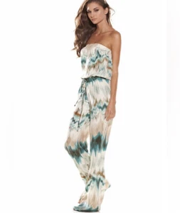 ALEXIS "LOLA" STRAPLESS SILK TIE DYE BOHO HIPPIE JUMPSUIT S SMALL - Picture 1 of 9