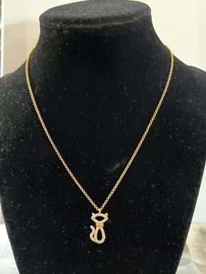 Kate Spade necklace cat gold cubic zirconia 18”+3”… - Image 1 of 4