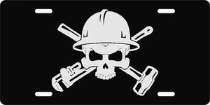 Hardhat pipewrench sledge Skull Black Auto License Plate  pipefitter   car truck - Bild 1 von 2