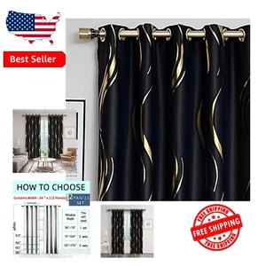Luxurious Black and Gold Striped Blackout Curtains for Elegant Living Rooms - Picture 1 of 9