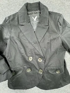 American Eagle Jacket Womens Large Black Mid-Sleeve Double Breasted Blazer - Picture 1 of 8