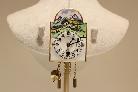VINTAGE RARE MINI WALL MECHANICAL CLOCK WITH PAINT PORCELAIN DIAL/MINT Cover