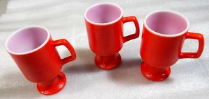 THREE Vintage Hazel Atlas Orange Peel Texture Milk Glass Cups Mugs RED - Picture 1 of 10