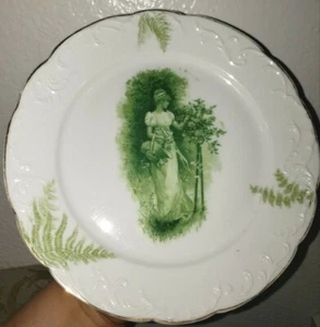 R.C. GERMANY PASTORAL SCENES MAIDENS Salad PLATE 8 1/4" SANSSOUSI LOUIS XIV  - Picture 1 of 5