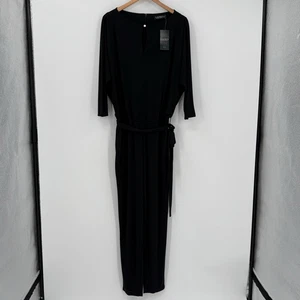 Lauren Ralph Lauren Drattea 3/4 Sleeve Jumpsuit Tapered Tie Belt Women 1X Black - Picture 1 of 12