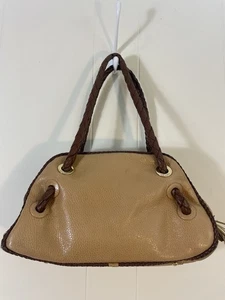 Desmo leather Tan Italian Hand bag Italy braided brown brass zipper purse tassel - Picture 1 of 8
