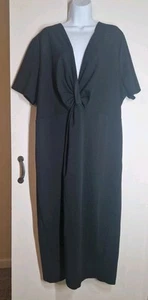 ASOS Design Black Midi Wiggle Dress Cross Front Short Sleeve 26 Worn Once Ex Con - Picture 1 of 12