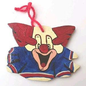 Vintage BOZO der Clown Handarbeit Christbaumschmuck Holz handbemalt 3x4 - Bild 1 von 2