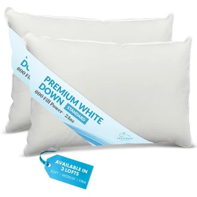 Goose Down Sleeping Pillow White 600 Fill Power with 400 Thread Count 100 Cot... - Image 1 of 4