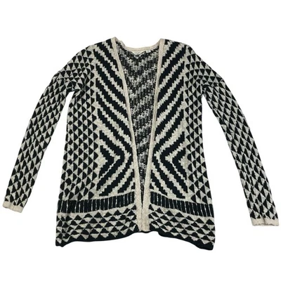 Suéter Cárdigan Azteca Marca Lucky S Negro Crema Chevron Boho Tejido Abierto Foto 1 de 4