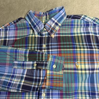 Camisa Ralph Lauren Hombres XL Multicolor Cuadros Oxford Carne Poni Manga Larga Botón Foto 1 de 4