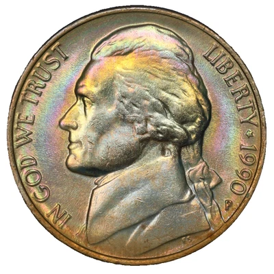 1990-P Jefferson Nickel ANACS MS-64 5FS Monster Rainbow Toning Album Toned End - Image 1 of 4