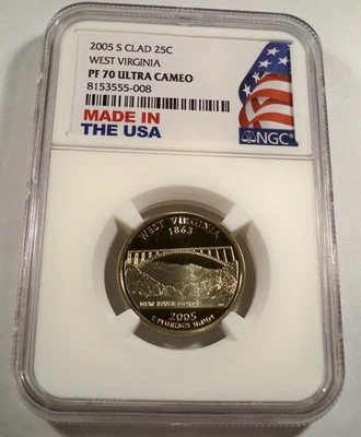 2005-S 25c CLAD NGC PF70UCAM WEST VIRGINIA QUARTER PROOF ULTRA CAMEO PR 70 - Image 1 of 4