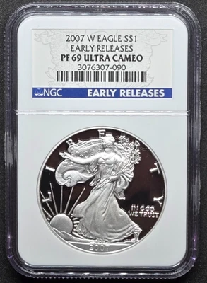 🔥2007 W ASE American Silver Eagle prueba .999 plata NGC PF69 UCAM ER #7090🔥 Foto 1 de 2