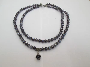 NEW 2 STRAND T BAR CLOSURE CORD NECKLACE WITH PURPLE COLOURED GLASS BEADS. - Picture 1 of 3