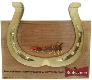 Vintage Budweiser Beer Clydesdale Horse Shoe Wood Dollar Bill Display 1957 - Picture 1 of 8