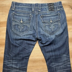 Rock Revival Jeans Herren 40x34 Blau Rick Bootcut Verziert Distressed Rockstar - Bild 1 von 15