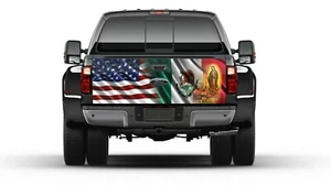 American & Mexican Flag Virgen de la Guadalupe Tailgate Wrap Vinyl Graphic Decal - Picture 1 of 3