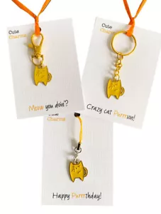 Urocze charmsy! IMBIR CAT zapięcie/telefon charm. Różne slogany. Urodziny itp! - Zdjęcie 1 z 24