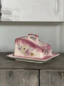 Antiguo plato de queso Franz Anton Mehlem Bonn Alemania y cubierta pintada a mano 8,5x7 - Imagen 1 de 10