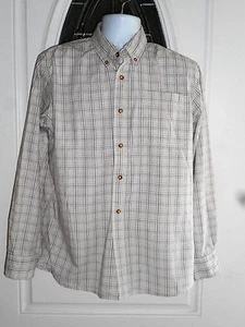 Lee Men's Shirt M Long Sleeve Button Down Plaid Tan,Ivory & Brown EUC - Picture 1 of 2