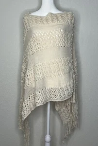 RIAH Fashion Los Angelos Mantón Pull-over con Flecos Talla Única Crema Tejido Suelto - Imagen 1 de 8