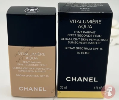 Chanel Vitalumiere Aqua Makeup Foundation Spf 15 - 70 BEIGE 100% AUTHENTIC - Image 1 of 3