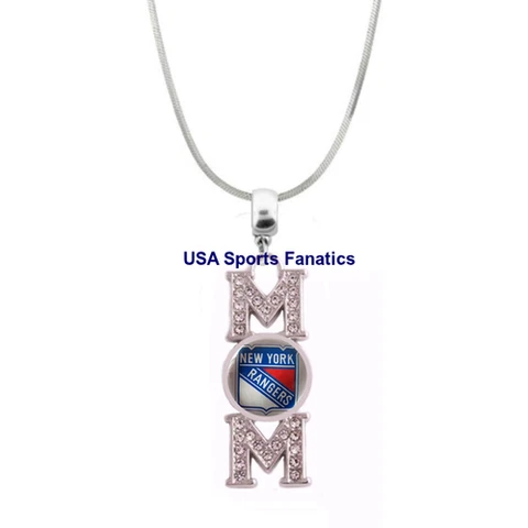 NHL - New York Rangers MOM Necklace With Rhinestones On A 925 SS Snake Chain Cover