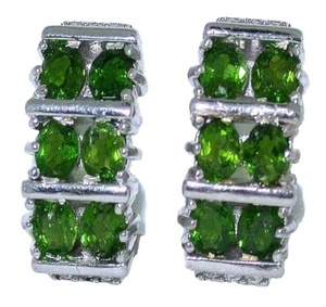 Oval Chrome Diopside Gemstone Custom Hindged Sterling Silver Earrings EBS3428 - Picture 1 of 3