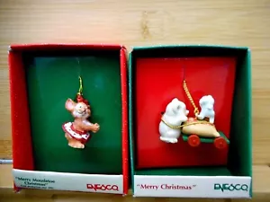 2 Vtg Enesco Small Wonders Mini Xmas Ornaments Merry Mousletoe Mice Ship in Box - Picture 1 of 7