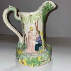 Antiker viktorianischer Majolika Hochrelief Fragonard Porzellan Krug - Bild 1 von 3