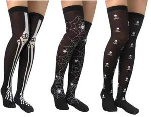 Nuevo Halloween Medias Calavera Estampado Hueso Tela de Araña Soporta 3 Diseño Elegante Vestido - Imagen 1 de 6