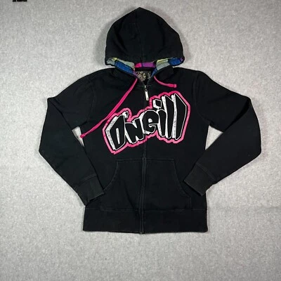 Chaqueta Oneill Para Mujer Talla Pequeña Cremallera Completa Sudadera con Capucha Negra Multicolor Patrón de Capucha Foto 1 de 4
