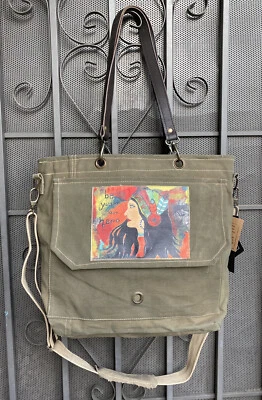 Vintage Addiction Recycled Military Tent Canvas Tote Messenger Crossbody Bag NWT - Image 1 of 4