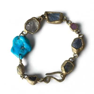 Emilie Shapiro biome semiprecious Stone artisan Brass boho coastal Link Bracelet - Image 1 of 4