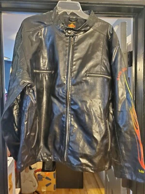 BC ETHIC Black Faux Leather Hard Rock Cafe Las Vegas Flames Motorcycle Jacket XL - Image 1 of 4