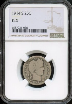NGC - Barber Quarter - 25c - 1914 S - G-4 - Image 1 of 2