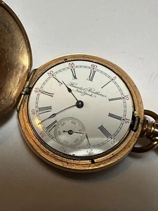 ANTIQUE BENEDICT BROTHERS WALTHAM GOLD FILLED HUNTER POCKET WATCH FOR REPAIR - Picture 1 of 10