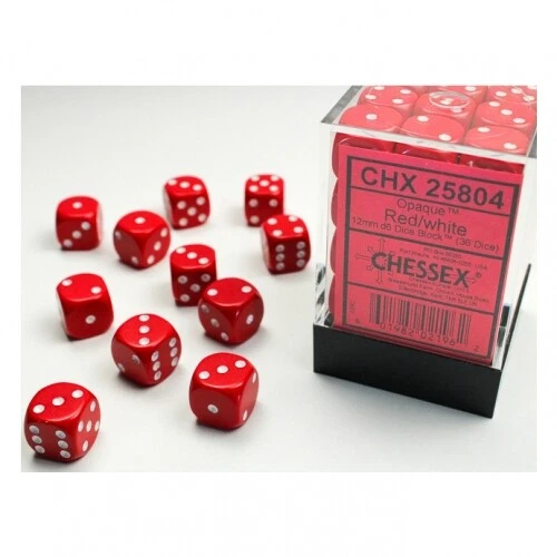 CHESSEX Würfel - 12 mm - Opaque Red/white (Würfelset 36 x W6)
