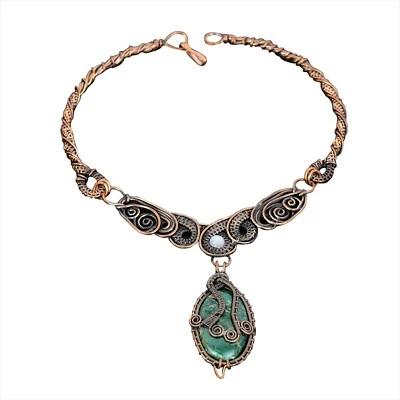 Ожерелье-цепочка из медной проволоки с купритом хризоколлой женское 18,0 дюйма - Изображение 1 из 4