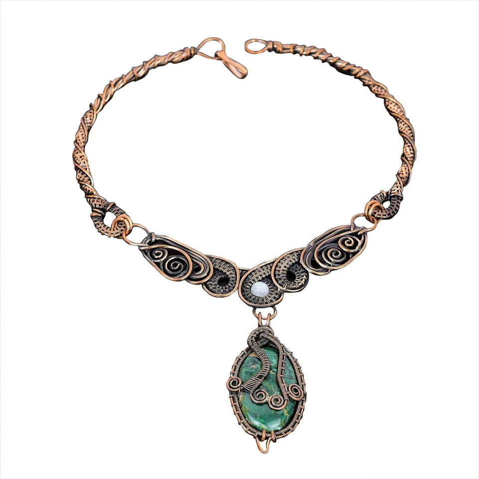 Collar de cadena envuelto en alambre de cobre joyería crisocola de cuprita para mujer 18,0" Foto 1 de 4