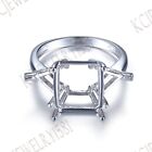 Three Stone Cushion Semi Mount Solid 10K White Gold Solitaire Wedding Ring