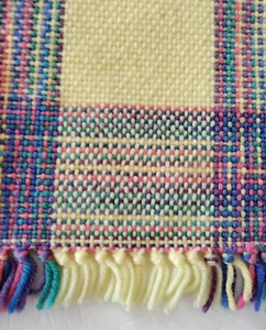 Handwoven 36 X 36 Fringed Baby Blanket Yellow Aqua Multicolor Acrylic - Picture 1 of 7