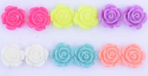 Super cute bundle. 6 pairs of mixed colour resin rose flower stud earrings - Picture 1 of 2