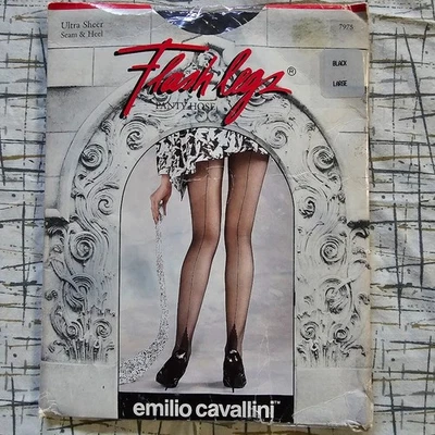 Pantimedias de Colección Años 80 Nueva Ola Glam Gótico Transparente Negro Cubano Tacón Costura Trasera L Foto 1 de 4