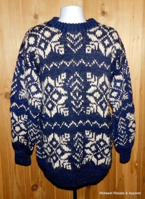 Suéter Indian Weavings Para Hombres Grande Copo de Nieve Nórdico Azul Marino Blanco Lana Tejido De Colección Foto 1 de 4