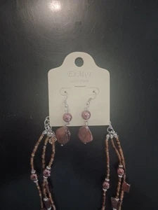 Esmar Earrings Dangle Multicolor Acrylic Beads Hook & Matching Necklace NEW - Picture 1 of 6